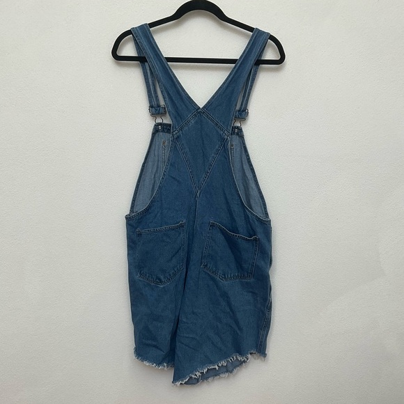 HAIKS Vintage Dark Wash Raw Hem Overall Shorts Size Large Spring Summer Boho Y2K - Picture 5 of 5
